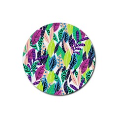 Leaves Drawing Pattern Nature Rubber Coaster (round)  by Pakrebo