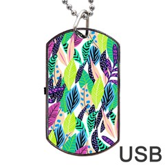 Leaves Drawing Pattern Nature Dog Tag Usb Flash (one Side) by Pakrebo