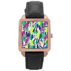 Leaves Drawing Pattern Nature Rose Gold Leather Watch  by Pakrebo