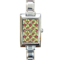 Seamless Pattern Leaf The Pentagon Rectangle Italian Charm Watch by Pakrebo