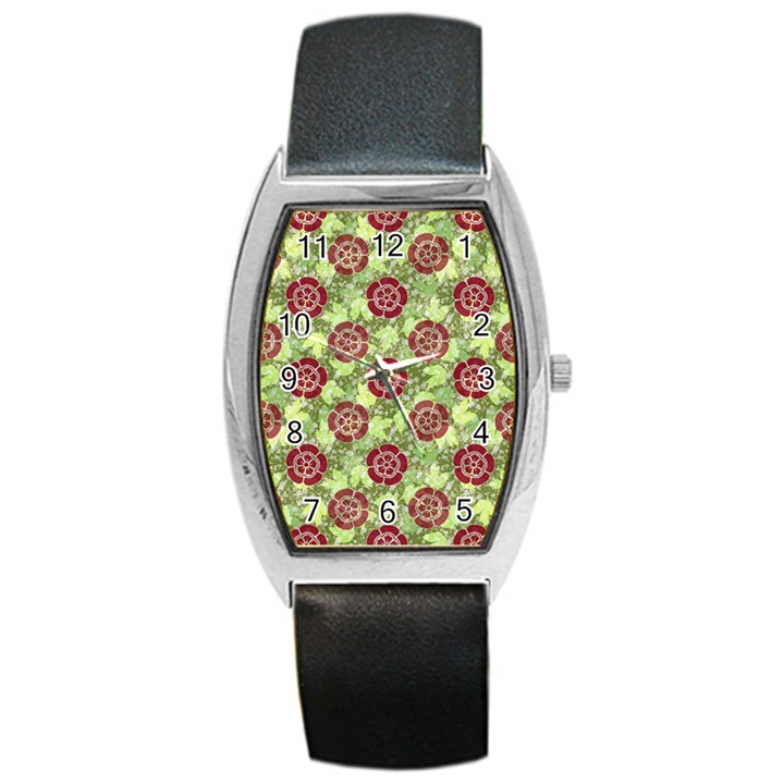 Seamless Pattern Leaf The Pentagon Barrel Style Metal Watch