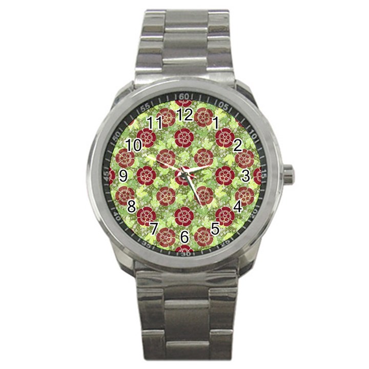 Seamless Pattern Leaf The Pentagon Sport Metal Watch