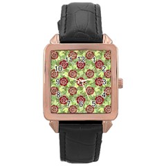 Seamless Pattern Leaf The Pentagon Rose Gold Leather Watch  by Pakrebo