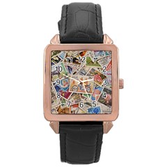 Wallpaper Background Stamps Rose Gold Leather Watch  by Pakrebo