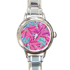 Leaves Tropical Reason Stamping Round Italian Charm Watch by Pakrebo