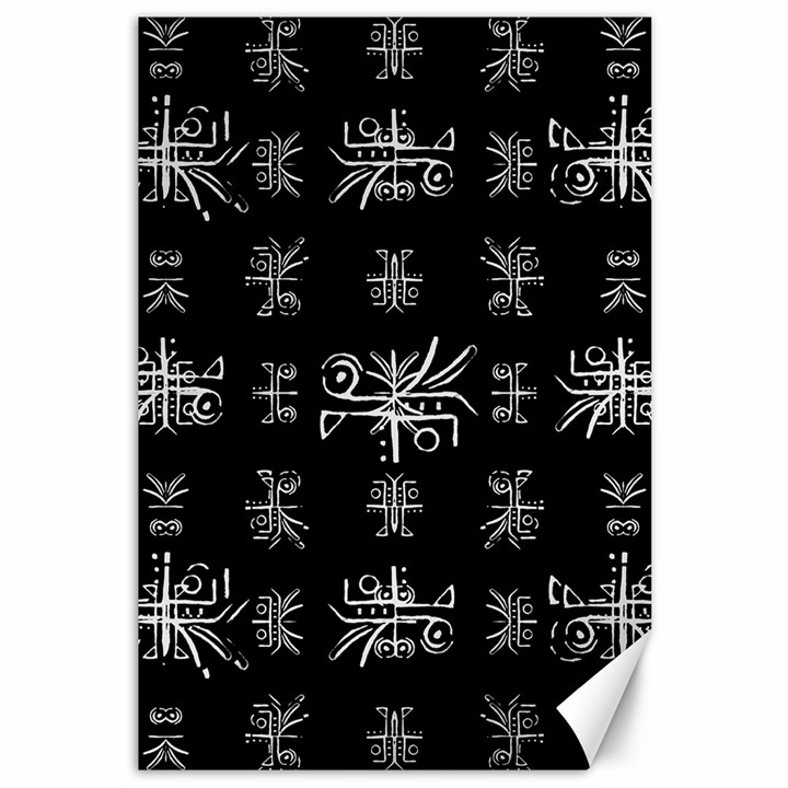 Black And White Ethnic Design Print Canvas 12  x 18 