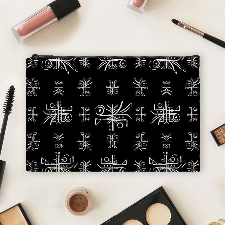 Black And White Ethnic Design Print Cosmetic Bag (Large)