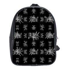 Black And White Ethnic Design Print School Bag (XL)