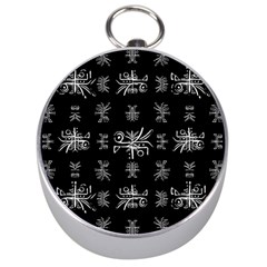 Black And White Ethnic Design Print Silver Compasses