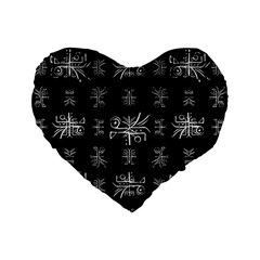 Black And White Ethnic Design Print Standard 16  Premium Flano Heart Shape Cushions