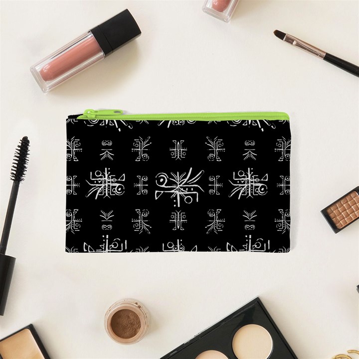 Black And White Ethnic Design Print Cosmetic Bag (XS)