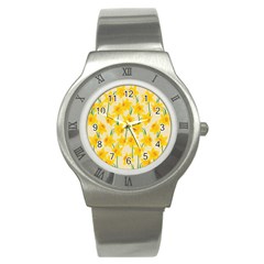 Yellow Daffodils Pattern Stainless Steel Watch by Valentinaart