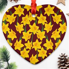 Yellow Daffodils Pattern Ornament (heart) by Valentinaart