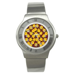 Yellow Daffodils Pattern Stainless Steel Watch by Valentinaart