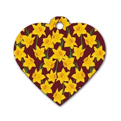 Yellow Daffodils Pattern Dog Tag Heart (one Side) by Valentinaart