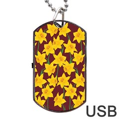 Yellow Daffodils Pattern Dog Tag Usb Flash (one Side) by Valentinaart