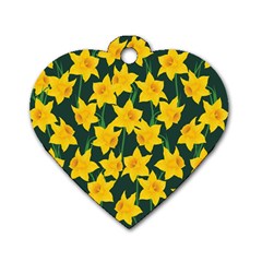 Yellow Daffodils Pattern Dog Tag Heart (one Side) by Valentinaart