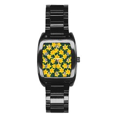 Yellow Daffodils Pattern Stainless Steel Barrel Watch