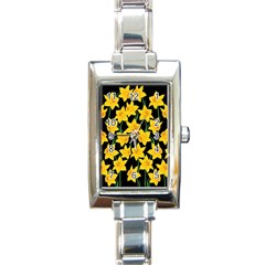 Yellow Daffodils Pattern Rectangle Italian Charm Watch by Valentinaart