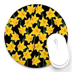 Yellow Daffodils Pattern Round Mousepads by Valentinaart