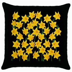 Yellow Daffodils Pattern Throw Pillow Case (black) by Valentinaart