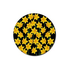 Yellow Daffodils Pattern Rubber Coaster (round)  by Valentinaart