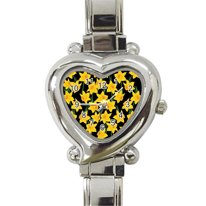 Yellow Daffodils Pattern Heart Italian Charm Watch