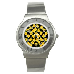 Yellow Daffodils Pattern Stainless Steel Watch by Valentinaart