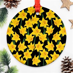 Yellow Daffodils Pattern Round Ornament (two Sides) by Valentinaart