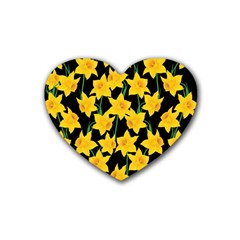 Yellow Daffodils Pattern Heart Coaster (4 Pack)  by Valentinaart