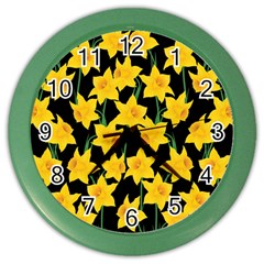 Yellow Daffodils Pattern Color Wall Clock by Valentinaart