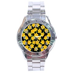 Yellow Daffodils Pattern Stainless Steel Analogue Watch by Valentinaart