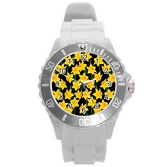 Yellow Daffodils Pattern Round Plastic Sport Watch (l) by Valentinaart