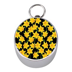 Yellow Daffodils Pattern Mini Silver Compasses by Valentinaart