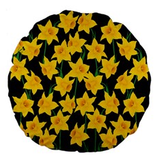 Yellow Daffodils Pattern Large 18  Premium Flano Round Cushions by Valentinaart