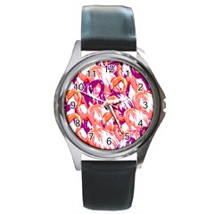 Flamingos Round Metal Watch by StarvingArtisan