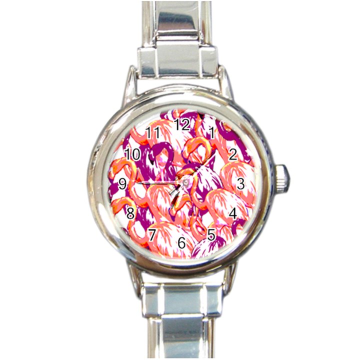 Flamingos Round Italian Charm Watch