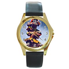 Pretty Colors Cars Round Gold Metal Watch by StarvingArtisan