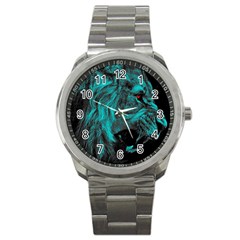 Angry Male Lion Predator Carnivore Sport Metal Watch by Sudhe