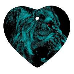 Angry Male Lion Predator Carnivore Heart Ornament (two Sides) by Sudhe