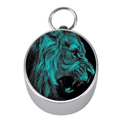 Angry Male Lion Predator Carnivore Mini Silver Compasses by Sudhe