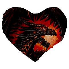 Dragon Large 19  Premium Flano Heart Shape Cushions by Sudhe