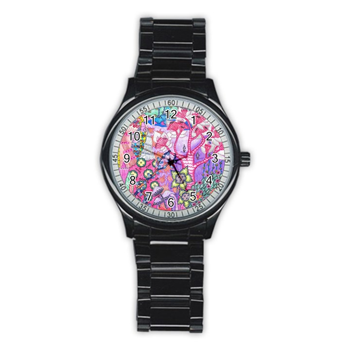 Trippy Forest Full Version Stainless Steel Round Watch