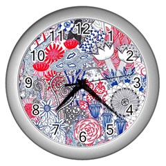 Floral Jungle  Wall Clock (silver) by okhismakingart