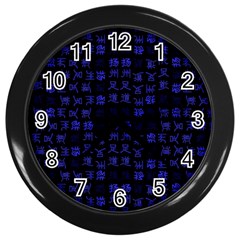 Neon Oriental Characters Print Pattern Wall Clock (black) by dflcprintsclothing