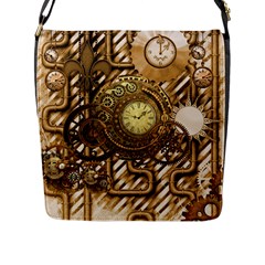 Wonderful Steampunk Design, Awesome Clockwork Flap Closure Messenger Bag (l) by FantasyWorld7