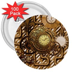 Wonderful Steampunk Design, Awesome Clockwork 3  Buttons (100 Pack)  by FantasyWorld7