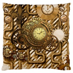 Wonderful Steampunk Design, Awesome Clockwork Large Cushion Case (two Sides) by FantasyWorld7