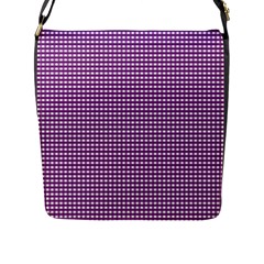 Purple Gingham Flap Closure Messenger Bag (l) by retrotoomoderndesigns