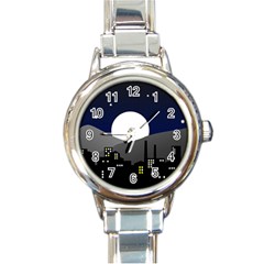 City At Night Round Italian Charm Watch by Pakrebo